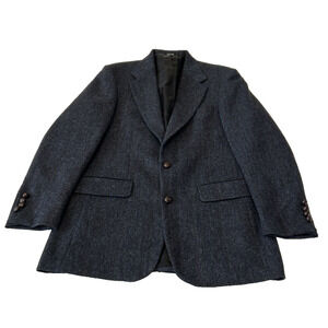 Robert Stock Tweed Wool Blazer Men's Size 40L Herringbone Blue Casual